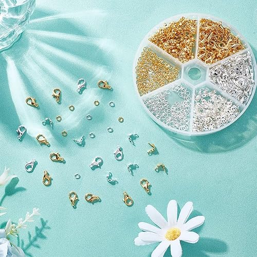 Miniatura 5 de PH PandaHall Juego de accesorios de fabricación de joyas de plata dorada, 160 cierres de pinza de langosta, 200 puntas de cuentas finales, 200