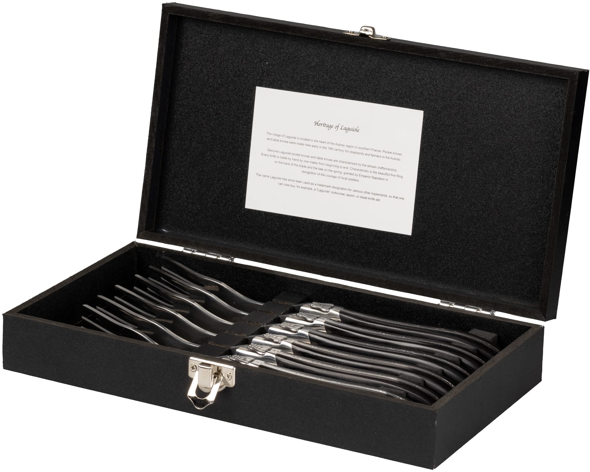 Blackwell Laguiole Steakbesteck Set 12-teilig | 6 Steakmesser + 6 Steakgabeln | Ebenholz | Edelstahl | Geschenkbox