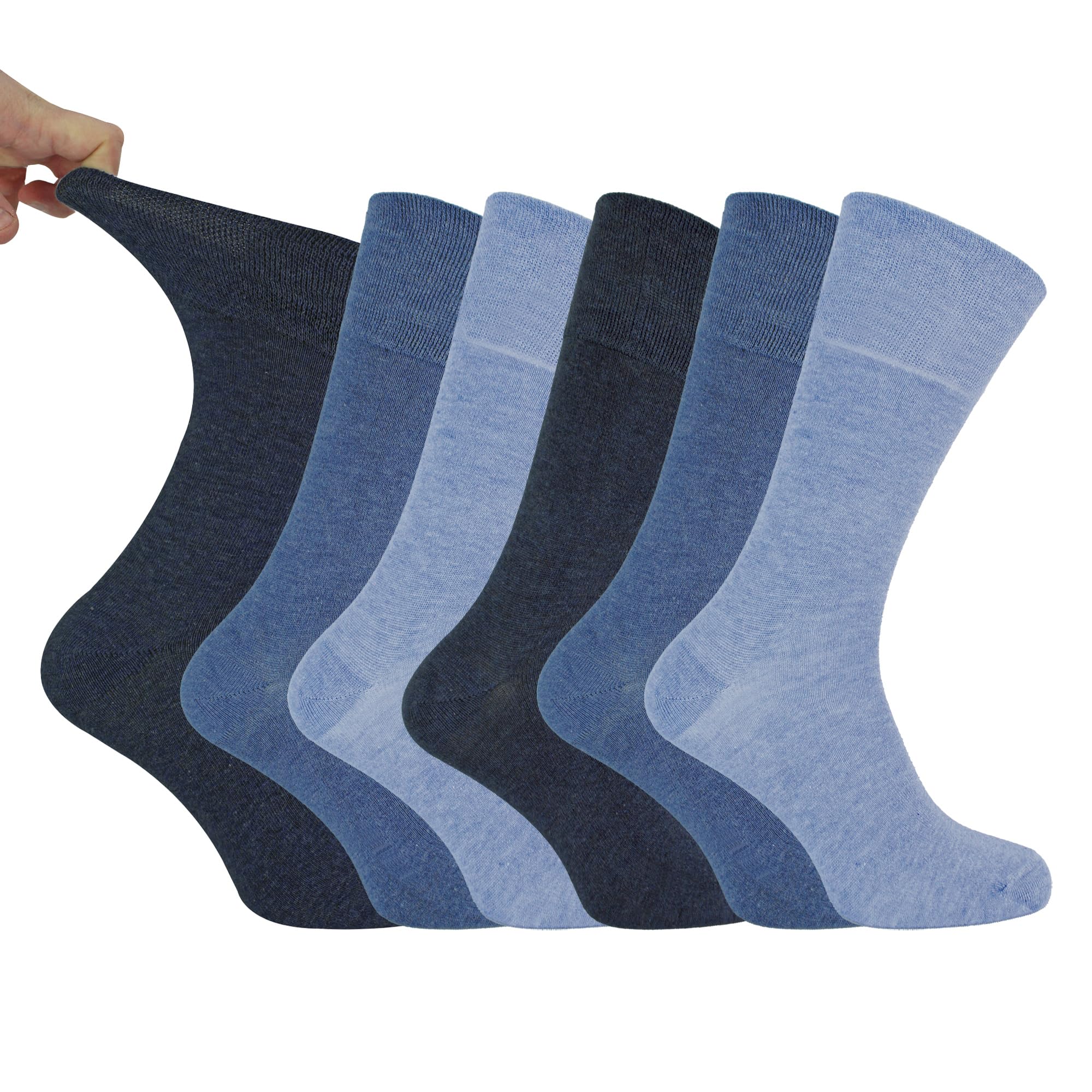 Iomi (12-14 Uk, ) Mens 6 Pack Non Elastic Diabetic Socks With Hand Linked Toe Seams Blue