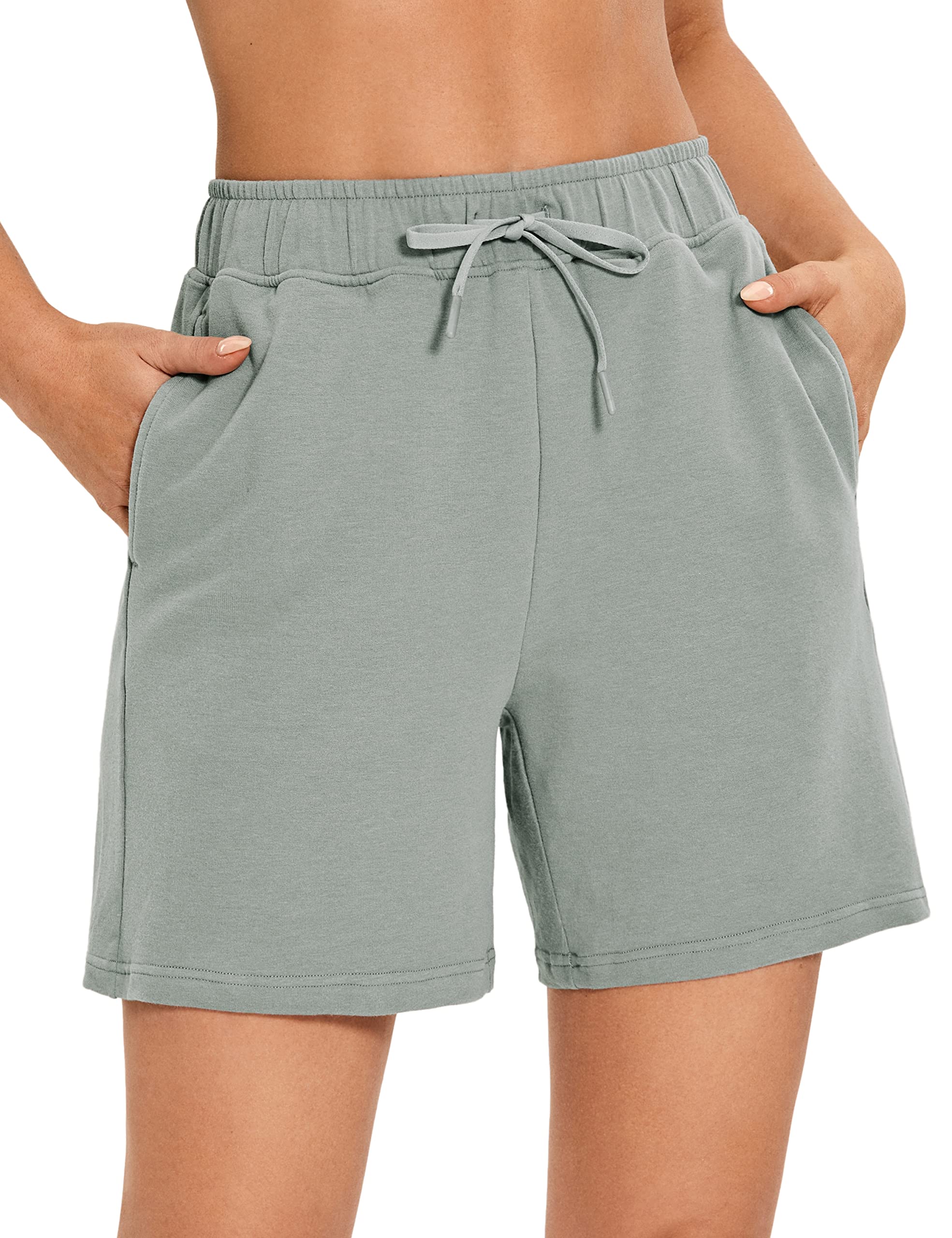 CRZ YOGAWomens Cotton Sweat Shorts Casual Summer 6'' - Bermuda Shorts with Pockets Soft Lounge Jersey Athletic Gym Shorts