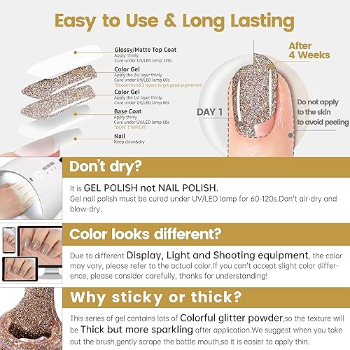 Miniatura 7 de YTD Likomey Esmalte de uñas de gel, gel de uñas de 0.5 onzas líquidas, color dorado nude, con purpurina colorida, color marrón, para salón de