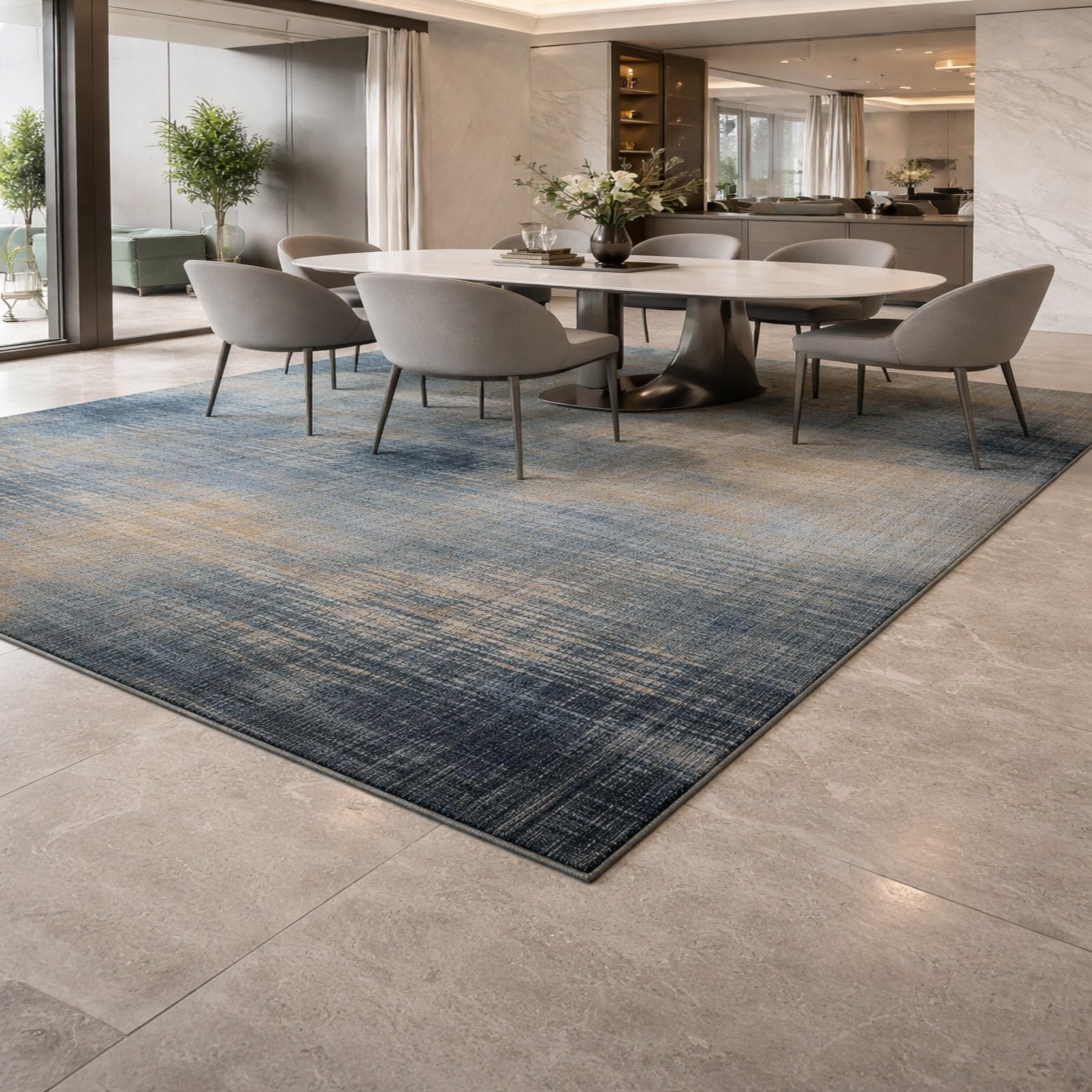 Tapis abstrait moderne bleu sous table cuisine ou chambre adulte