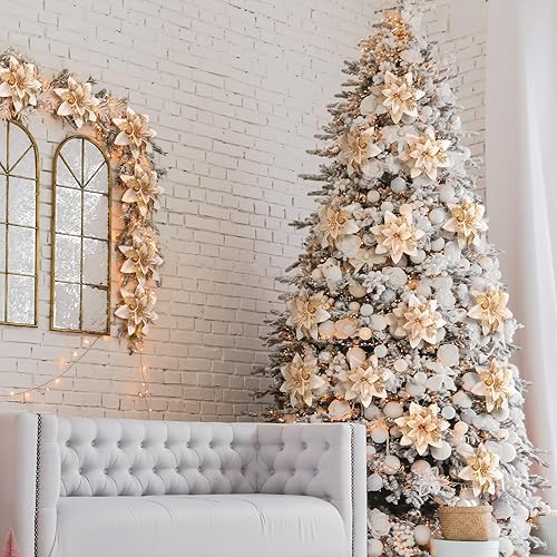 Miniatura 3 de Adornos de flores de Pascua artificiales de Navidad con purpurina y clips y tallos, adornos para árbol de Navidad con purpurina para Navidad y boda