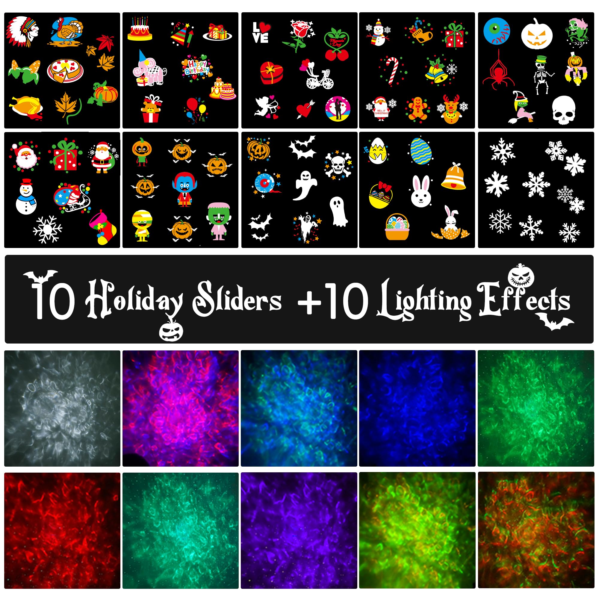Luces de proyector de Navidad de Halloween, 2025 luces de proyector de vacaciones para interiores y exteriores con control remoto y 20 efectos HD (onda del océano 3D) para decoración de 8