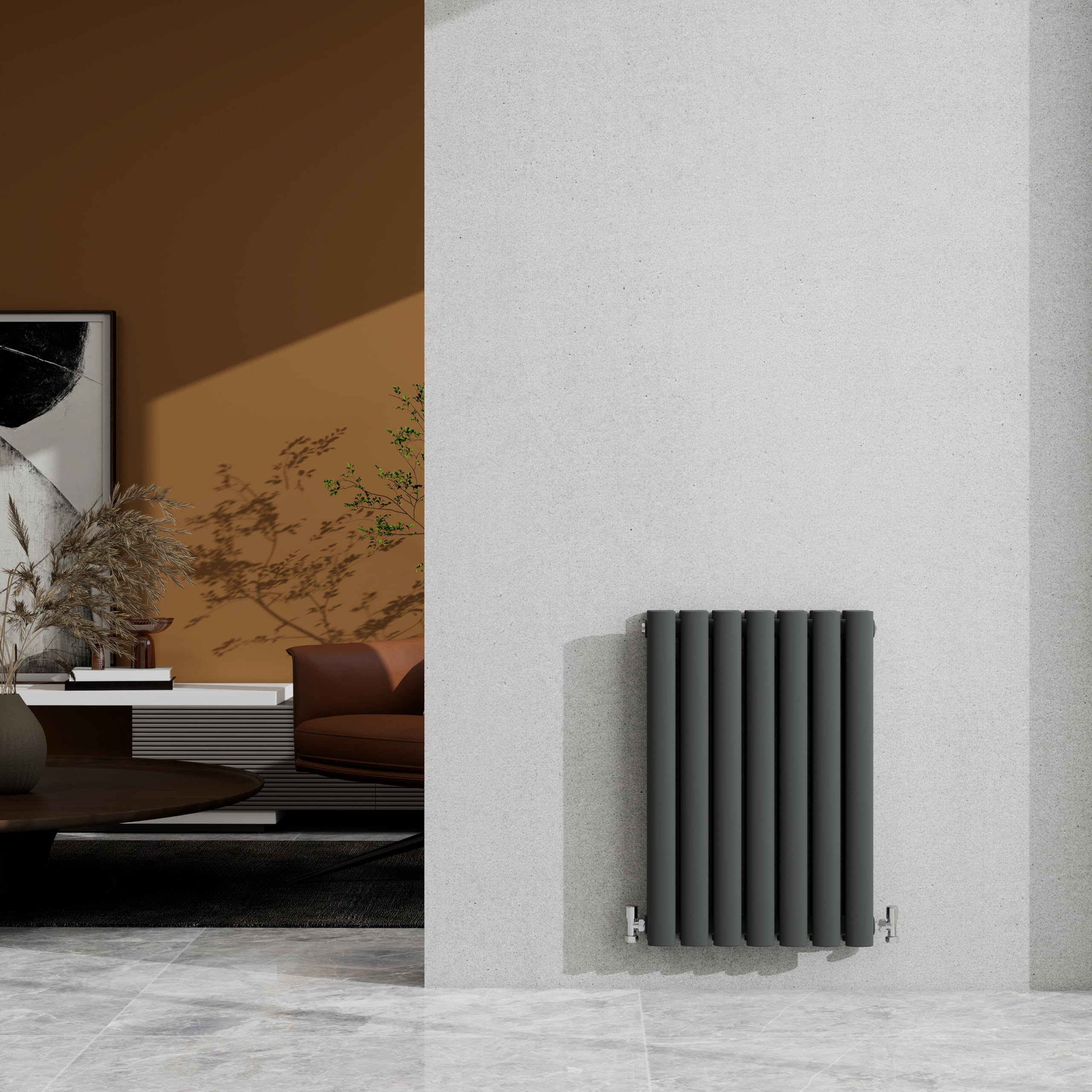 600×413mm Anthracite Double Oval Column Radiator Horizontal 1833 BTU
