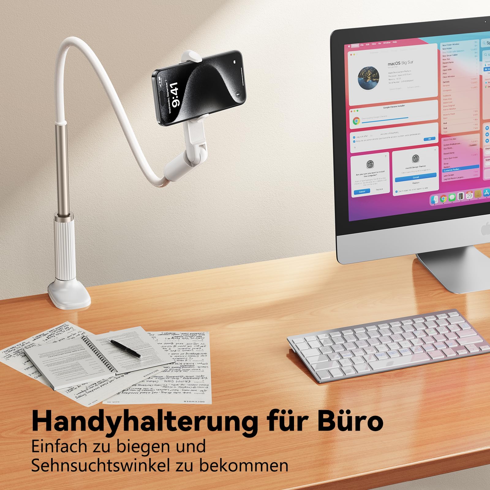 Schwanenhals Handyhalterung für Bett, Flexibler Handy Halterung Bett, Handyhalterung Langer Arm, mit 360°Drehbarer Mini Klemme, Kompatibel mit 4.7-6.8" Geräten (43.31" Langer Arm)