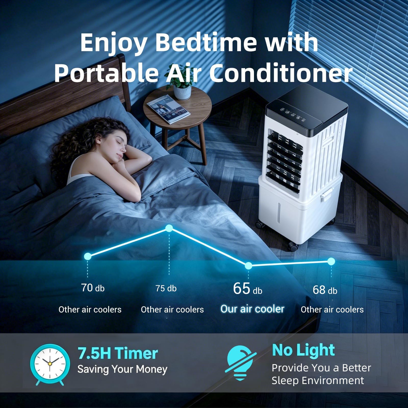 Climatiseur Mobile Sans Évacuation 15L, 3-en-1 Rafraîchisseur d'Air Évaporatif Silencieux avec Télécommande, Ventilateur Brumisateur & Humidificateur, 3 Modes, Oscillation 120° Pour Maison Bureau