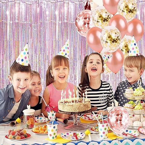 Miniatura 7 de BRAVESHINE 1 Morado 1 Rosa Telón de Fondo de Fiesta de Serpentinas - 3.2 pies x 8.2 pies Cortinas de Flecos de Oropel Metálico para