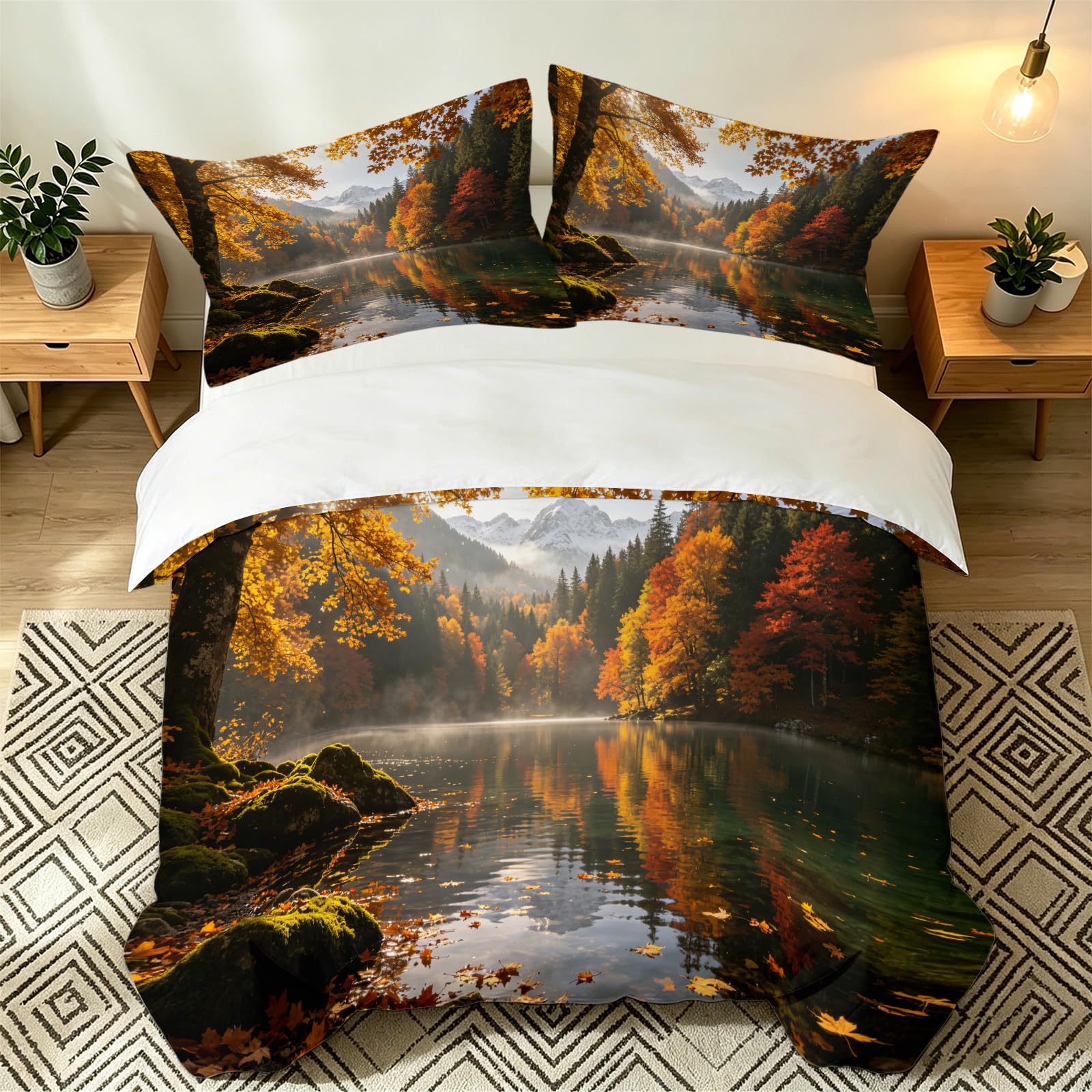Housse de couette 140x200 lacs forestiers hypoallergénique et douce pour protéger la peau sensible