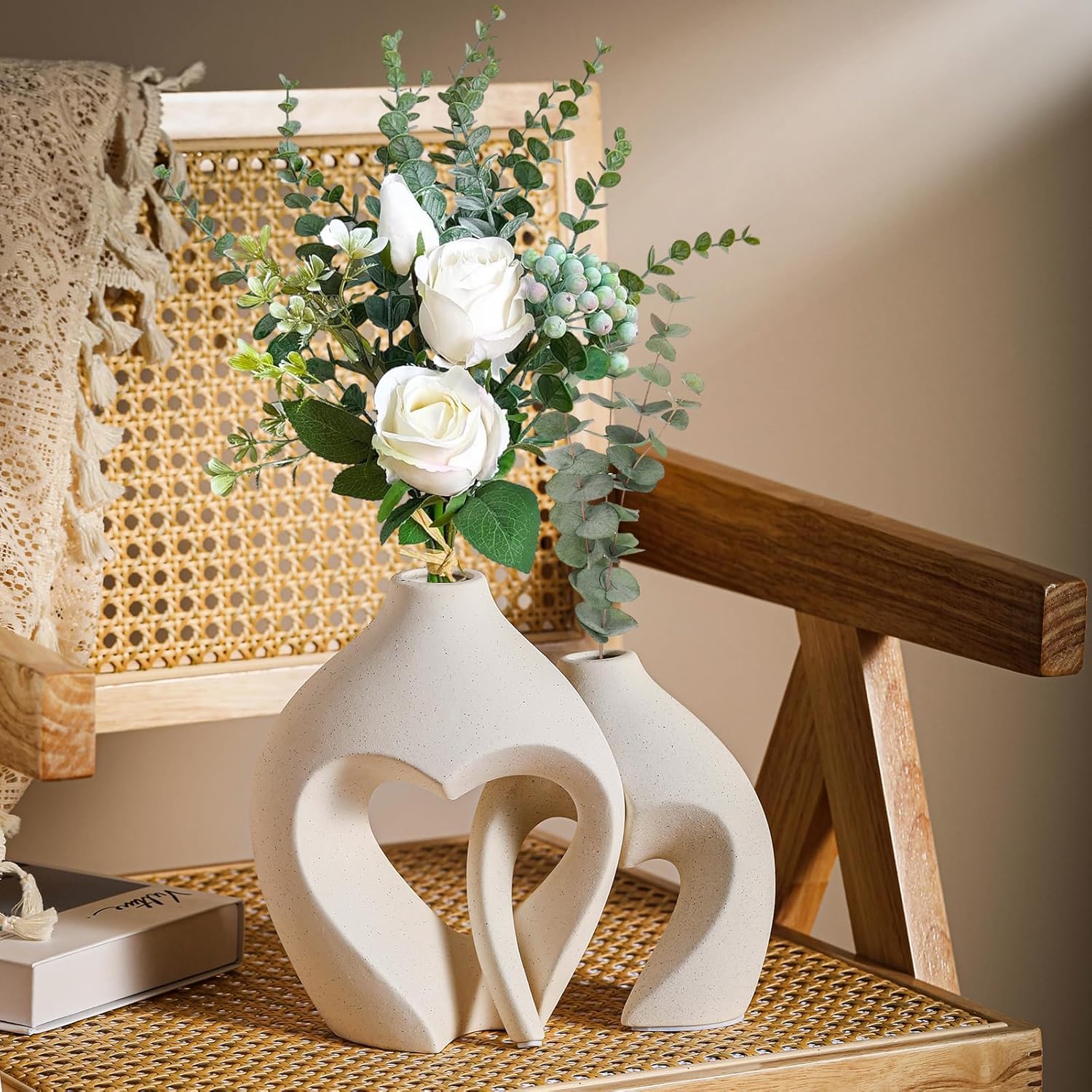 PUREZENTO Donut Heart Vases - Set of 2 Ceramic Vases -6