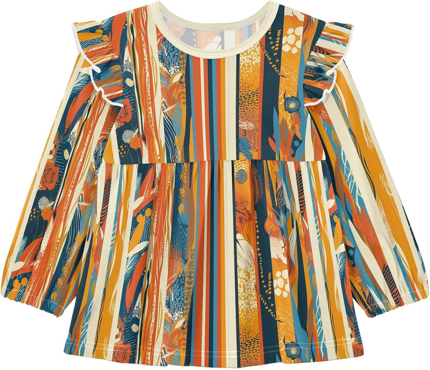 visesunny Toddler Clothes for Girls Traditional Tribal Wild Print Long Sleeve Fall Shirts Cotton Top with Ruffle Collar