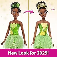 Vista 3 de Muñeca Mattel Disney Princess Tiana en moda brillante con falda extraíble, tiara y zapatos, articulable y coleccionable, inspirada en la película