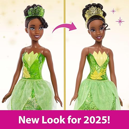 Miniatura 3 de Muñeca Mattel Disney Princess Tiana en moda brillante con falda extraíble, tiara y zapatos, articulable y coleccionable, inspirada en la película