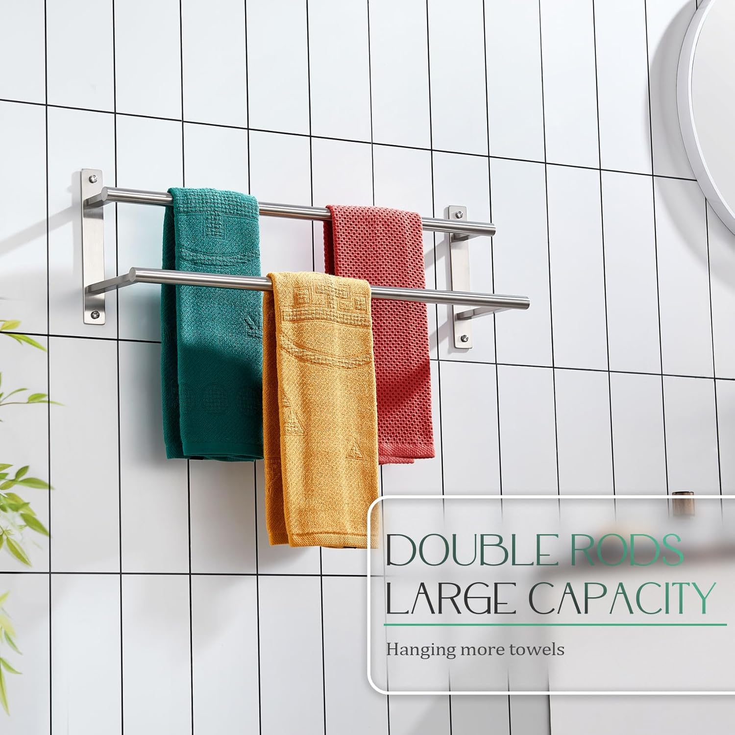 KOKOSIRI 24 Inch Bath Towel Bars Double Towel Racks Bathroom Towel Holder Towel Rails Towel Storage Towel Shelves Wall Mount Stainless Steel Brushed Nickel B5010BR-L24
