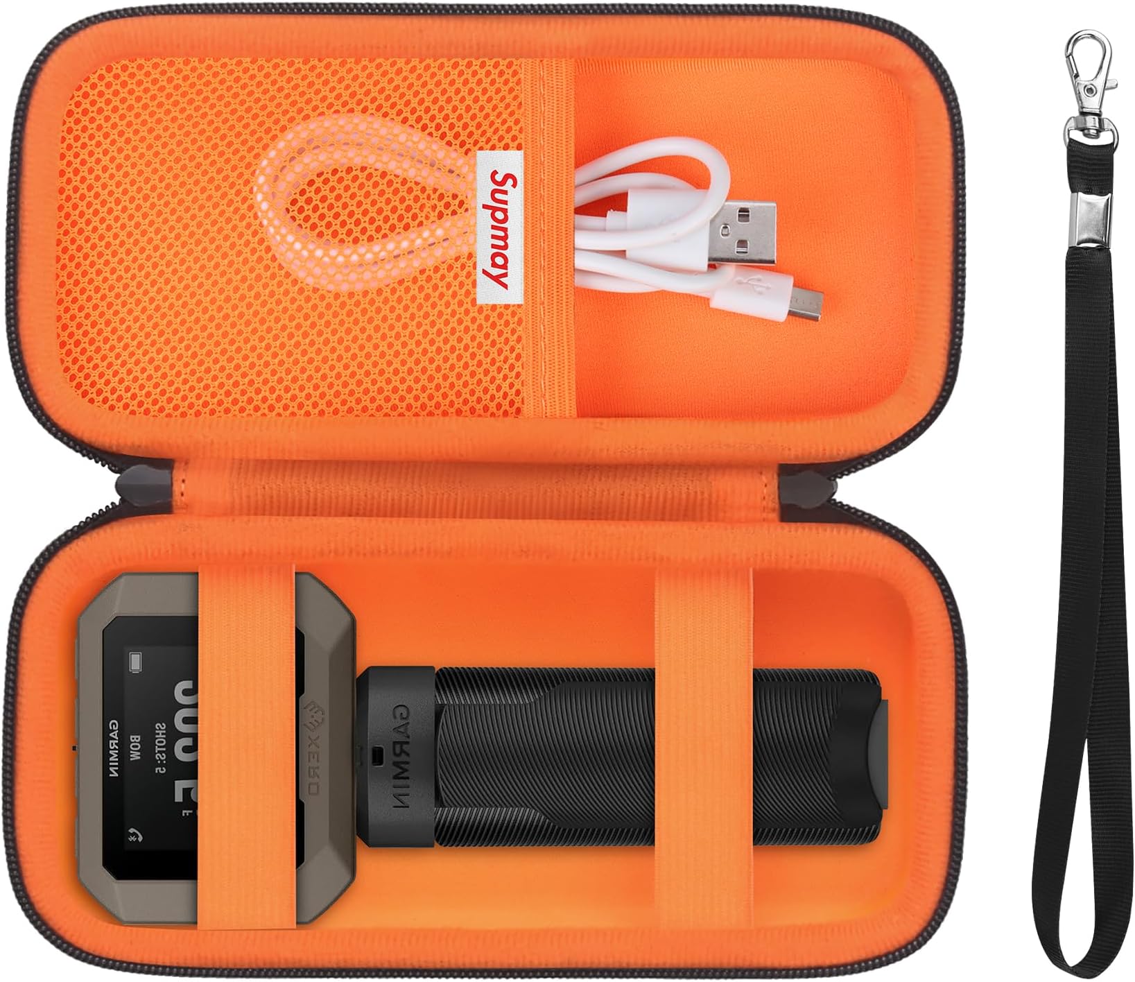 Hard Carrying Case for Garmin Xero C1 Pro Ballistic Precision Chronograph, Compact Chronograph Storage Holder with Mesh Bag fit USB Cable, Cleaning Cloth, USB Charging Adapters, Black+Orange