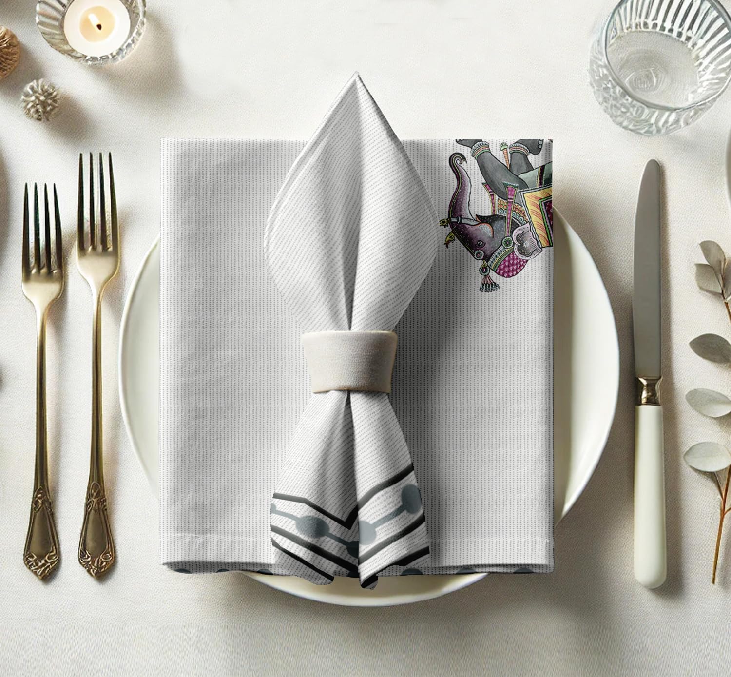 Luxury Cotton Twill Napkins - Set of 12, 20-Inch Animal Pattern, Premium Thick Cloth Napkins for Elegant Dining & Special Occasions - Soft, Absorbent & Machine Washable
