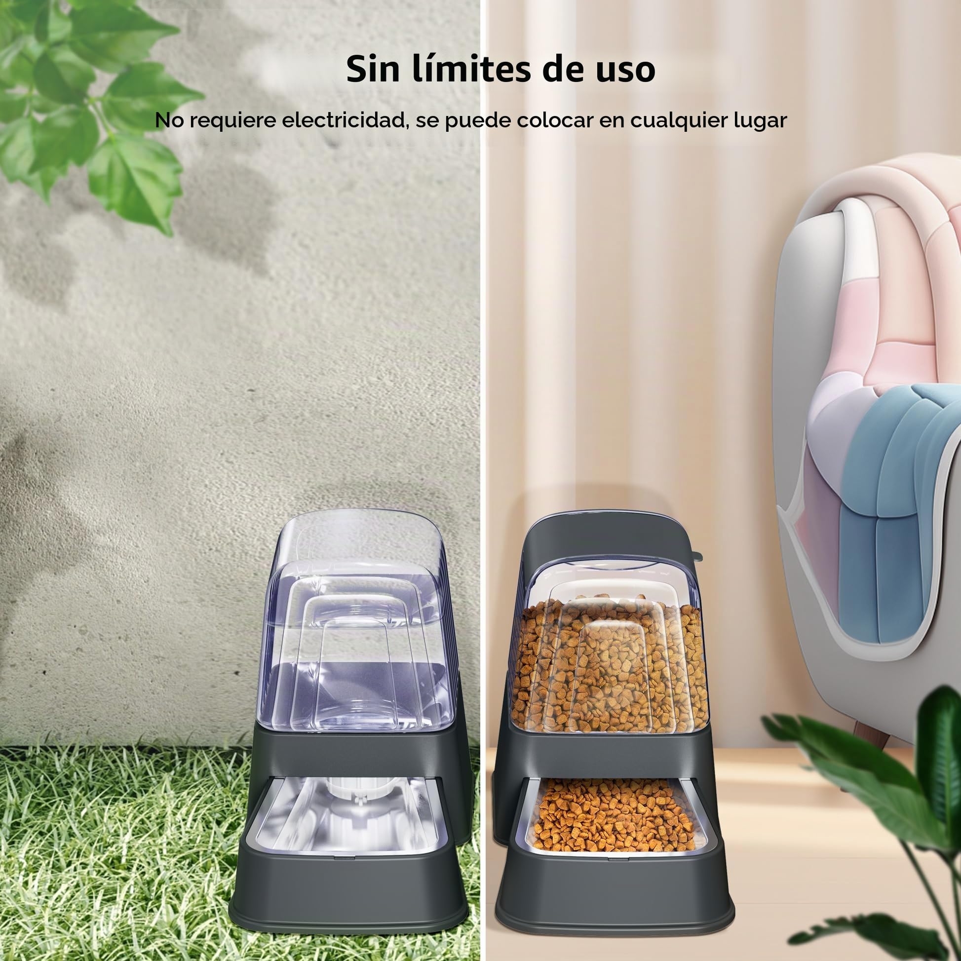 Juego de comedero automático de Alimentos y Agua para Perros y Gatos con Cuencos de Acero Inoxidable, comederos de Agua y Alimentos para Mascotas por Gravedad, 100% Libre de BPA, Gran