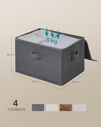 SONGMICS Foldable Storage Organiser Boxes, Storage Basket Bins with Lids, Handles, Clothes Organiser, Non-Woven Fabric, Set of 3, 40 x 30 x 25 cm, Slate Grey RYZB03G - 4
