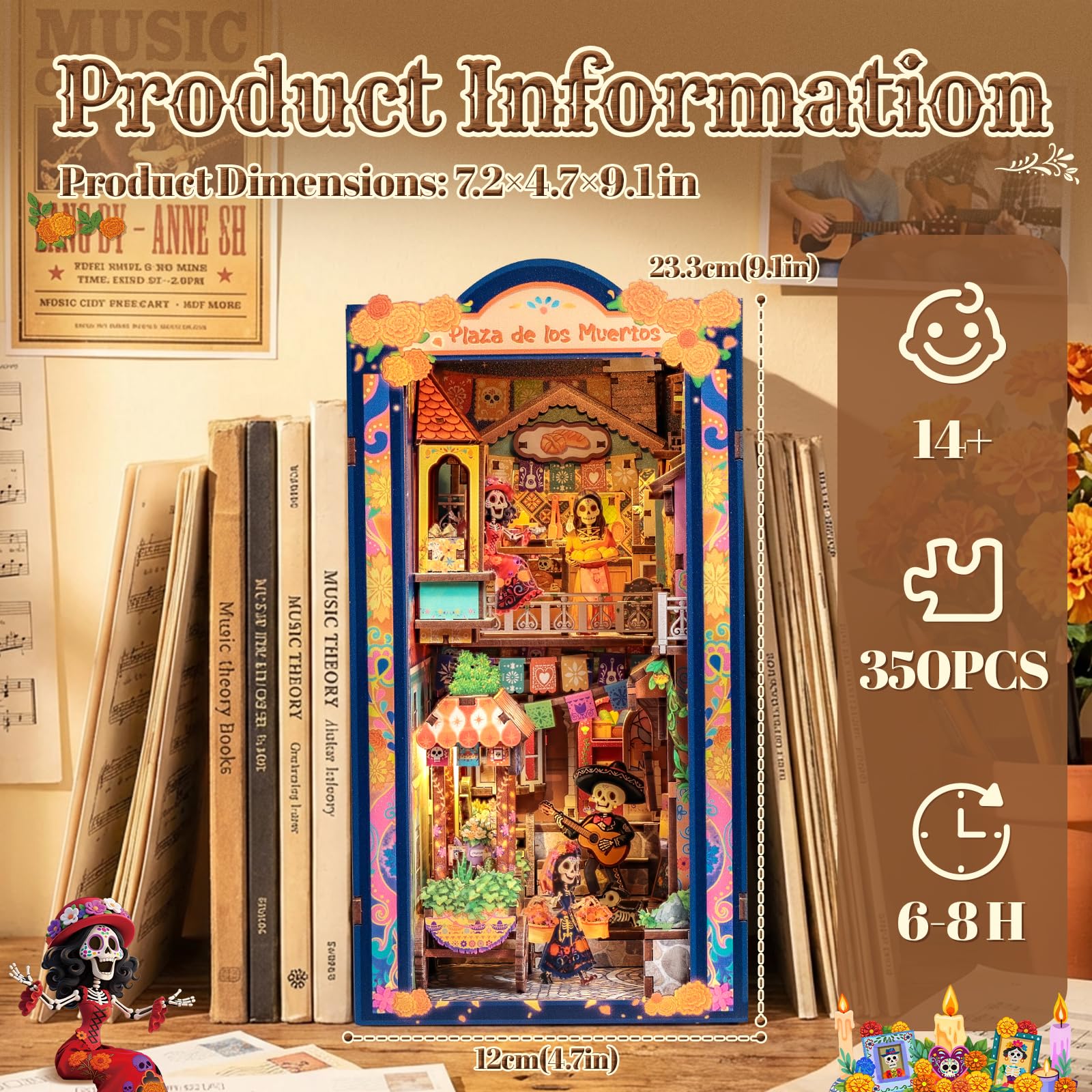 CUTEBEE Book Nook Kit – domek dla lalek "zrób to sam", zestaw do majsterkowania dla dorosłych, miniaturowy dom do samodzielnego budowania, drewniane puzzle 3D, dzień zmarłych, regał na książki