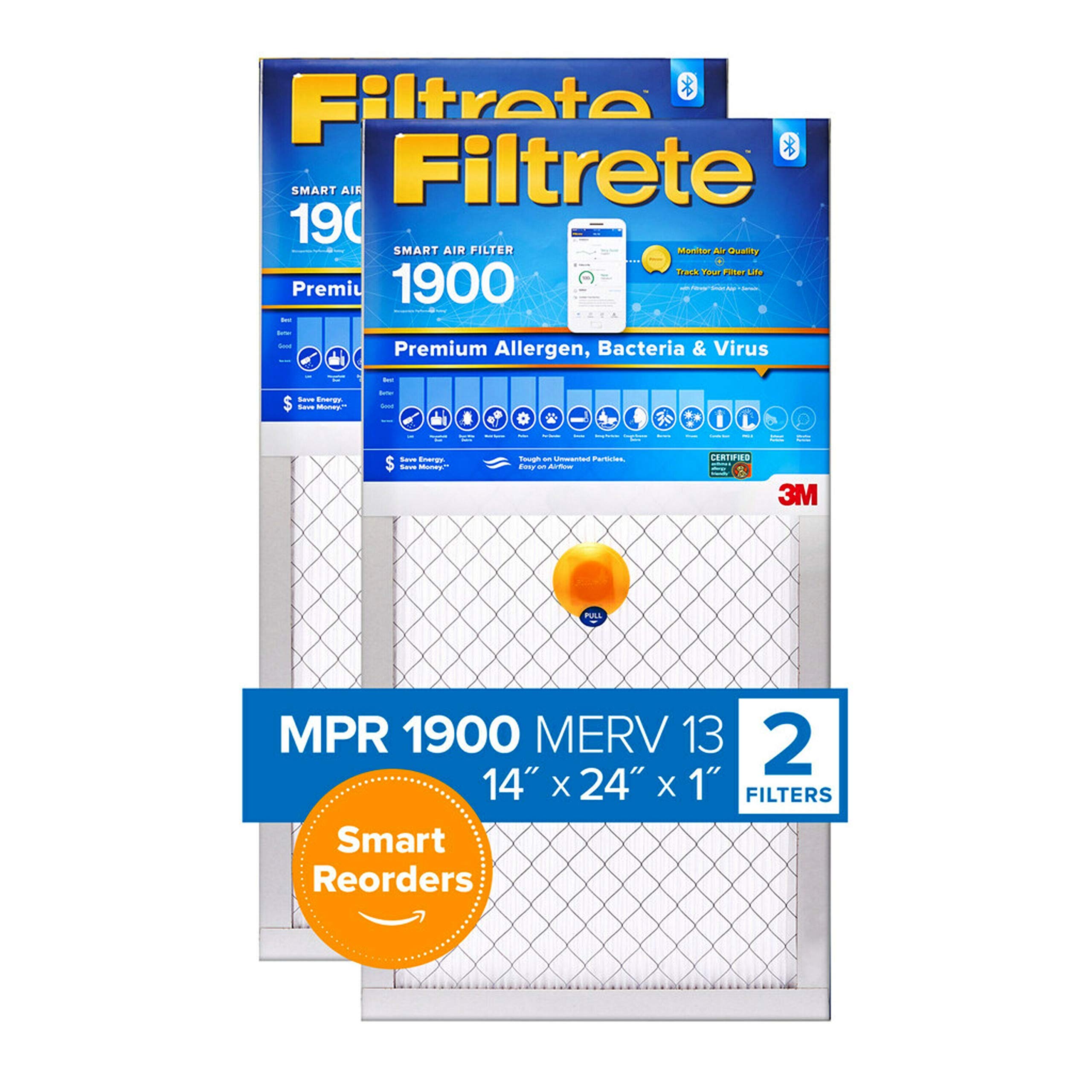 Filtrete 14x24x1, Smart Replenishable AC Furnace Air Filter, MPR 1900,  Premium Allergen, Bacteria u0026 Virus, 2-Pack (exact dimensions 13.84 x 23.84  x 1.1) - Amazon.com