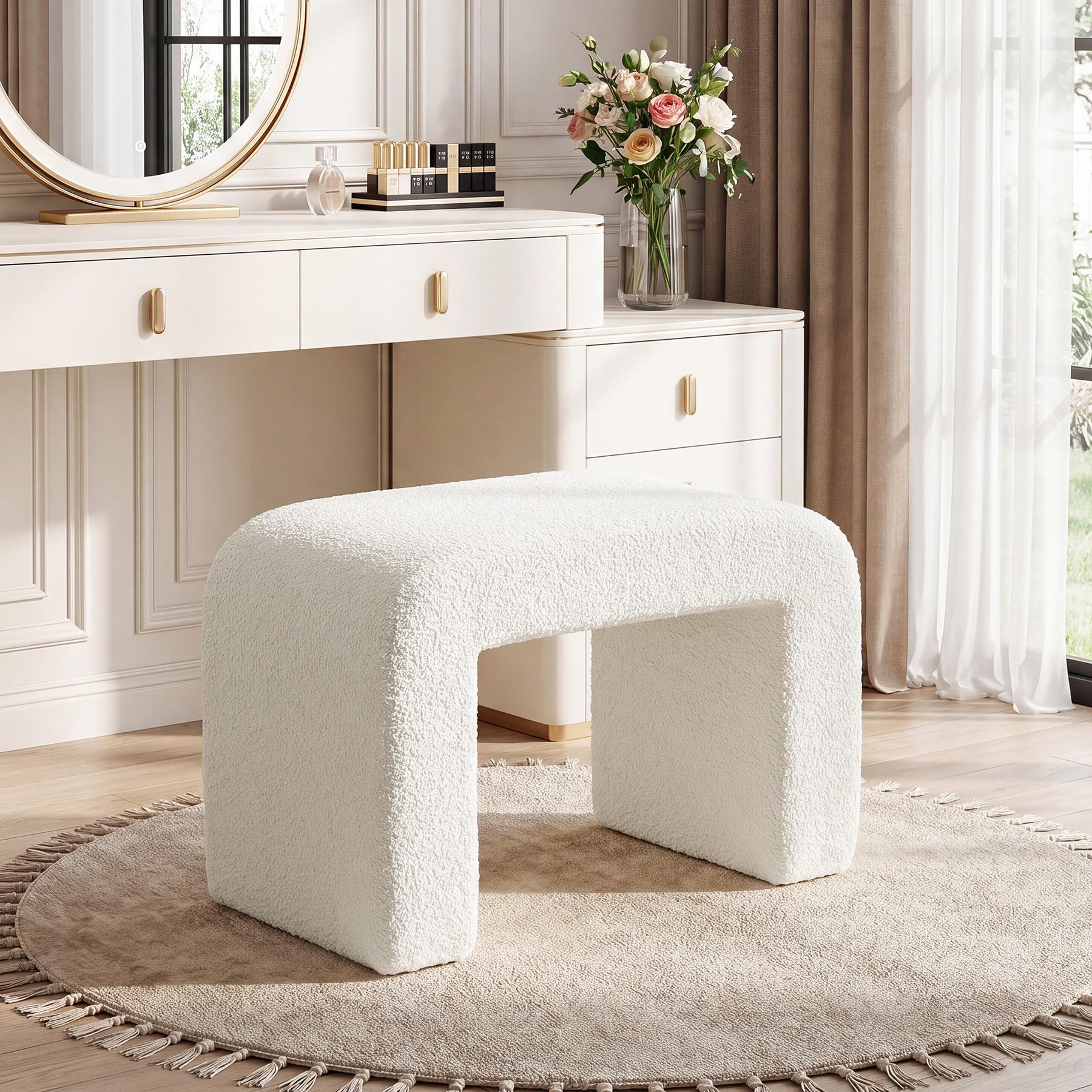 Amazon.com: Tribesigns Modern Vanity Stool, Sherpa Upholstered