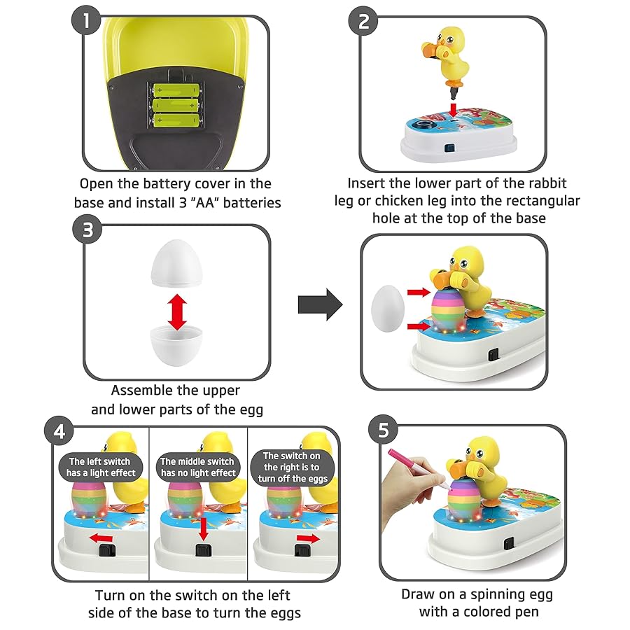 Engfa Easter Egg Decorating Kit, Chick Easter Eggs Decorating Kit Spinner Coloring Machine with 12 Dying Markers 30 Plastic Eggs and Slings, Easter Toy Arts and Crafts Set Gift for Kids Party - image 5