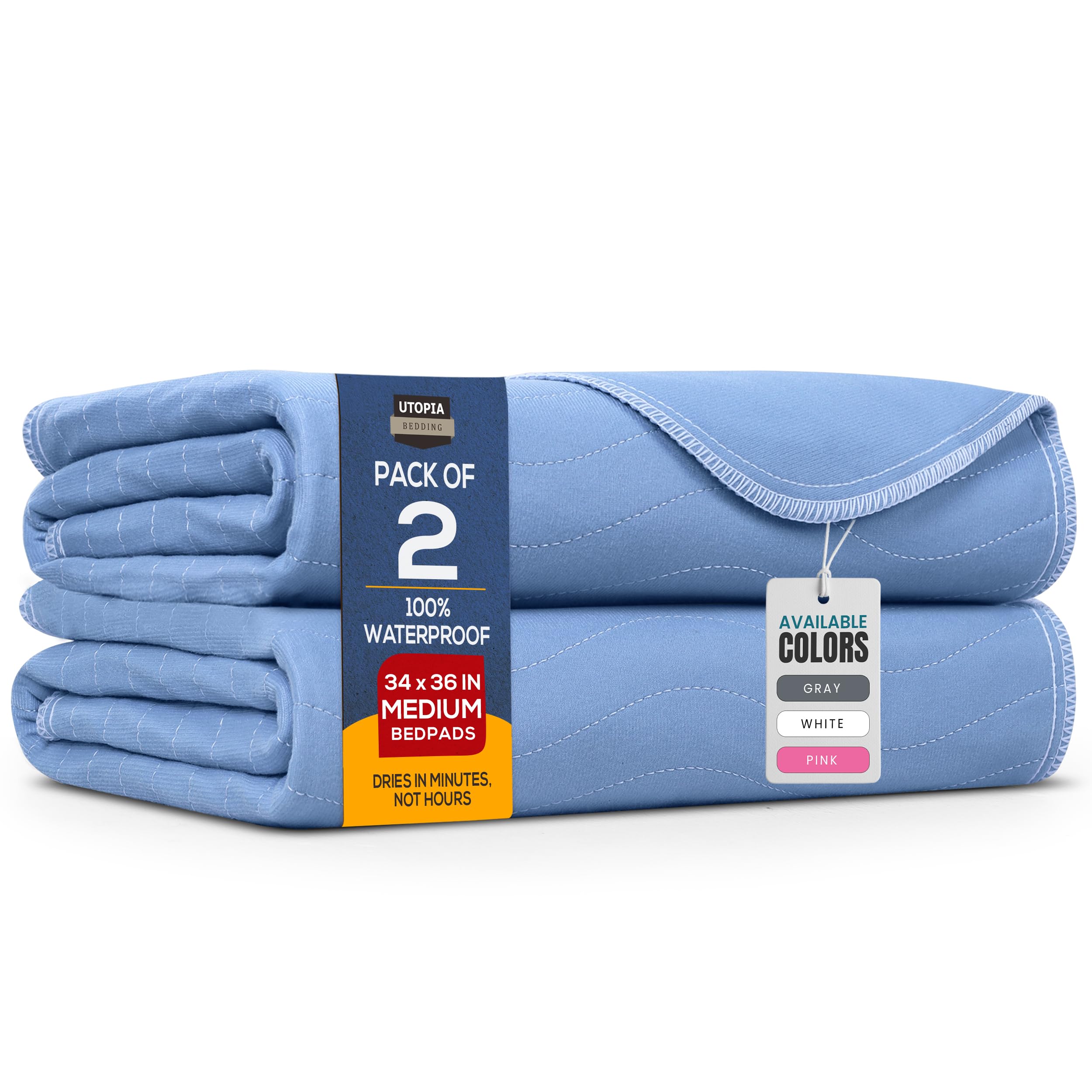 Utopia Bedding (Pack of 2) Waterproof Incontinence Toddler Mattress Pads Quilted Washable & Absorbent Bed Pad for Adults and Kids 34 x 36 inches (Blue)