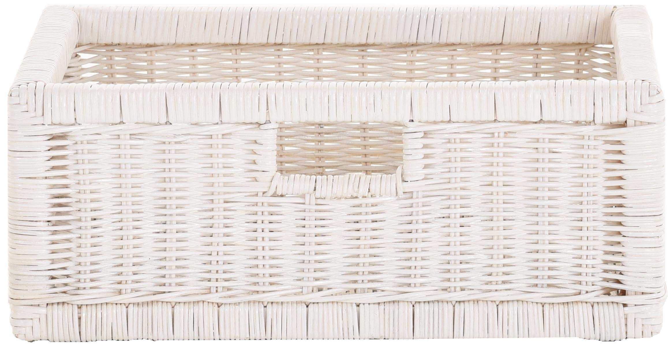 korb.outlet Set / 2 Regalkorb Weiss ca. 43x32x17,5 mit Holzrahmen Rattan Schubfach Box zur Aufbewahrung Schrankkorb Griff