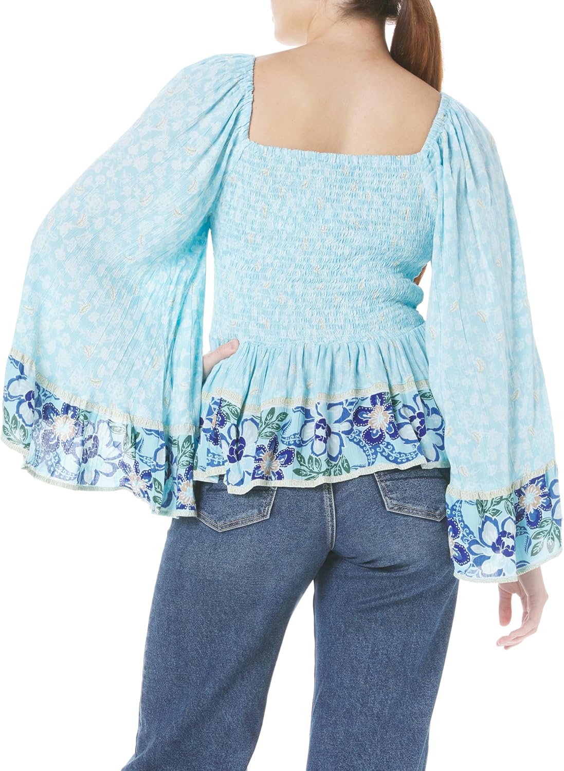 Angie Women's Smocked Bodice Wide Sleeve Top