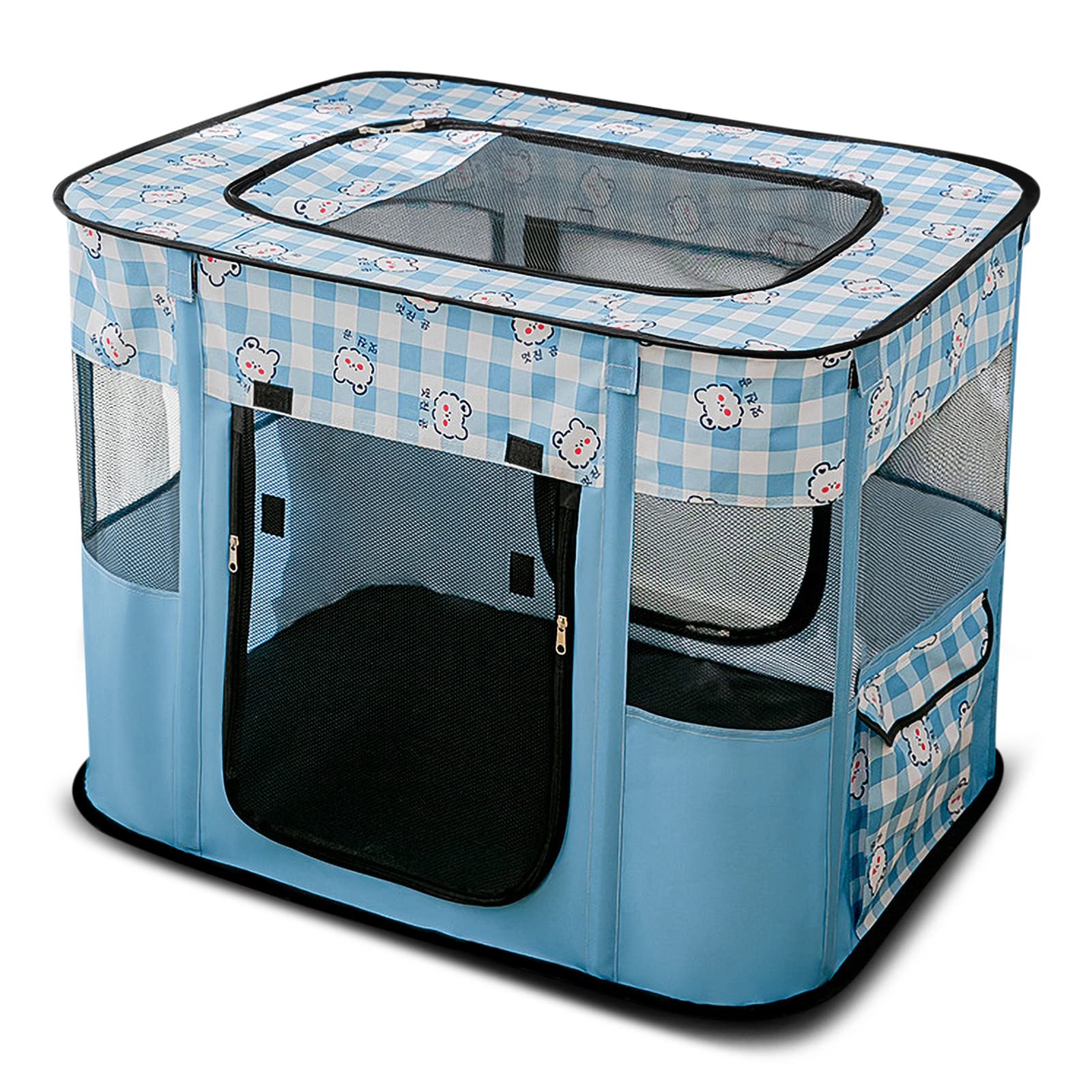 ALLSOPETS Parque para Perros Gatos Portátil Juegos Cachorros Parque para Conejos Plegable Jaula Mascotas para Perro con Cremallera Superior Extraíble Perrera para Interior y Exterior (Azul,L)