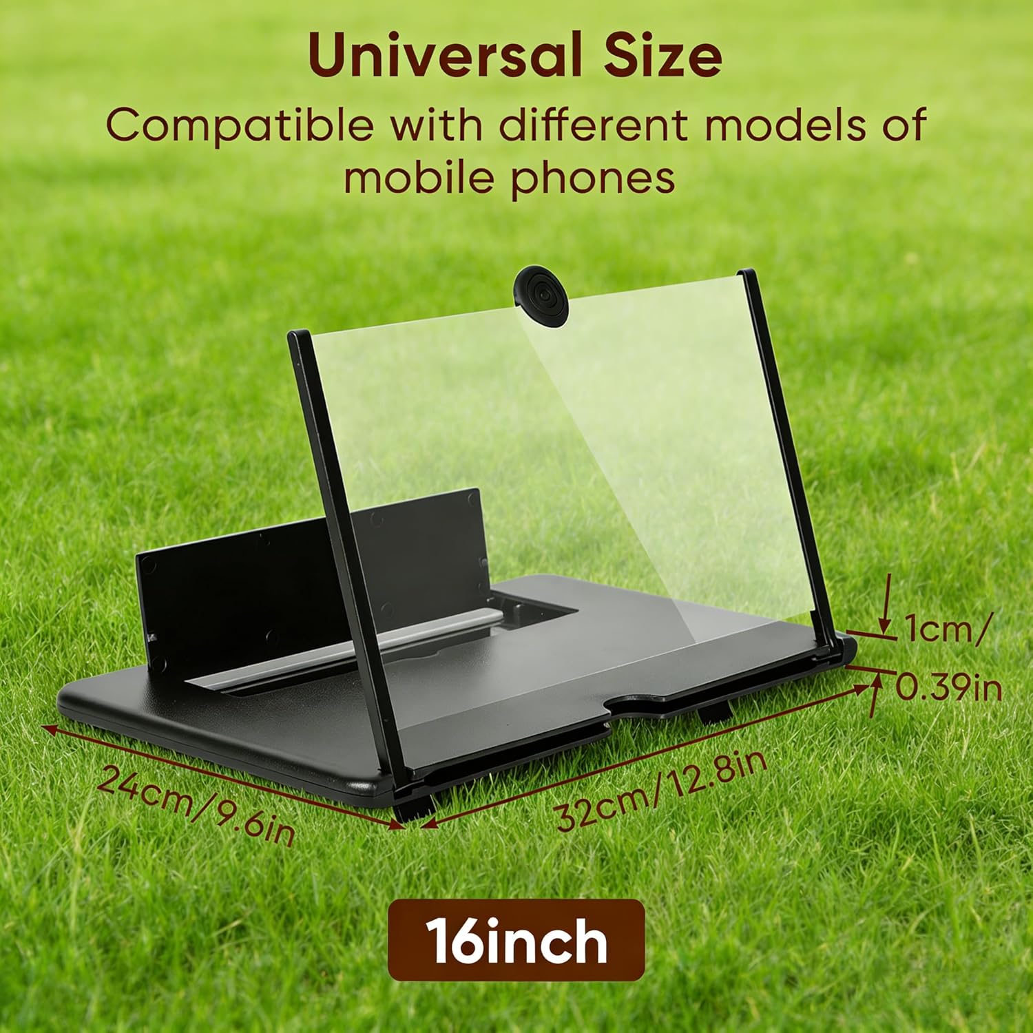 16 Inch Phone Magnifier Screen, 3D HD Magnifying Projector Screen Enlarger for Movies, Videos and Gaming, Foldable Phone Stand with Screen Amplifier, Compatible with All Smartphones