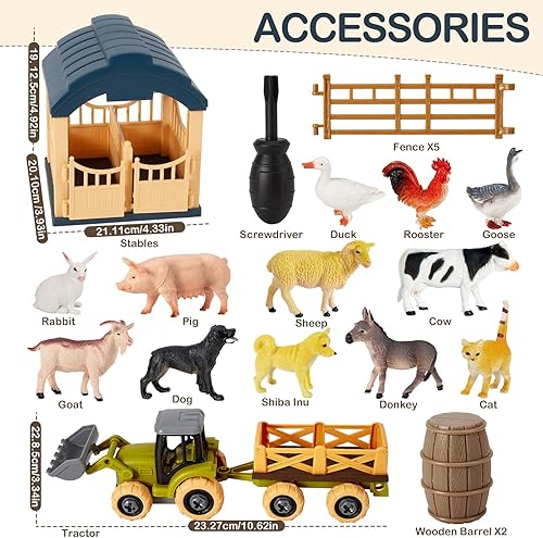 Miniatura 5 de Buyger Juego de figuras de animales de granja, juguetes de tractor de juguete, figura de animales de plástico, juego de valla de granero, regalos