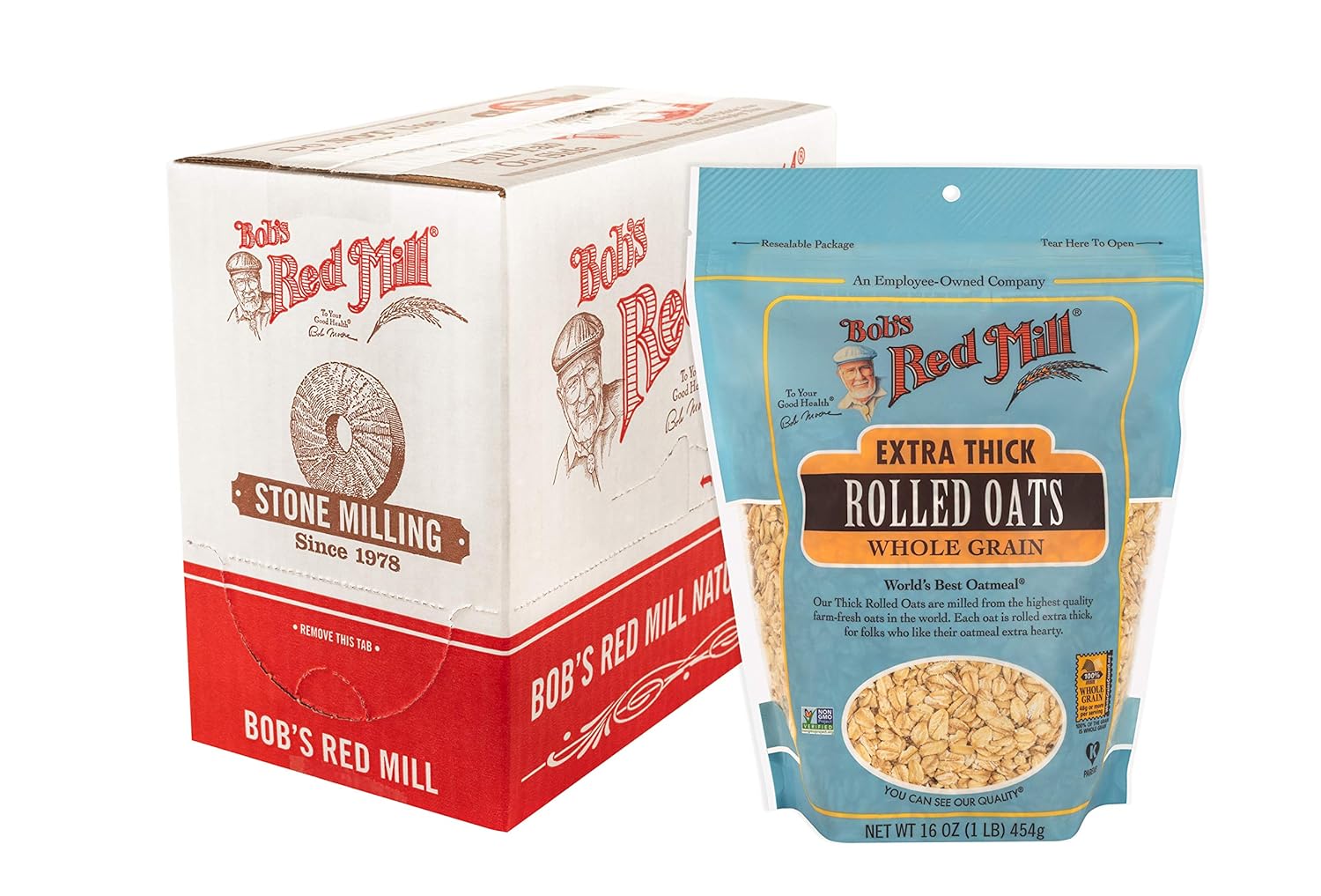 Bob's Red Mill Extra Thick Rolled Oats, 16oz (Pack of 4) - Non GMO, Whole Grain, Vegan, Kosher