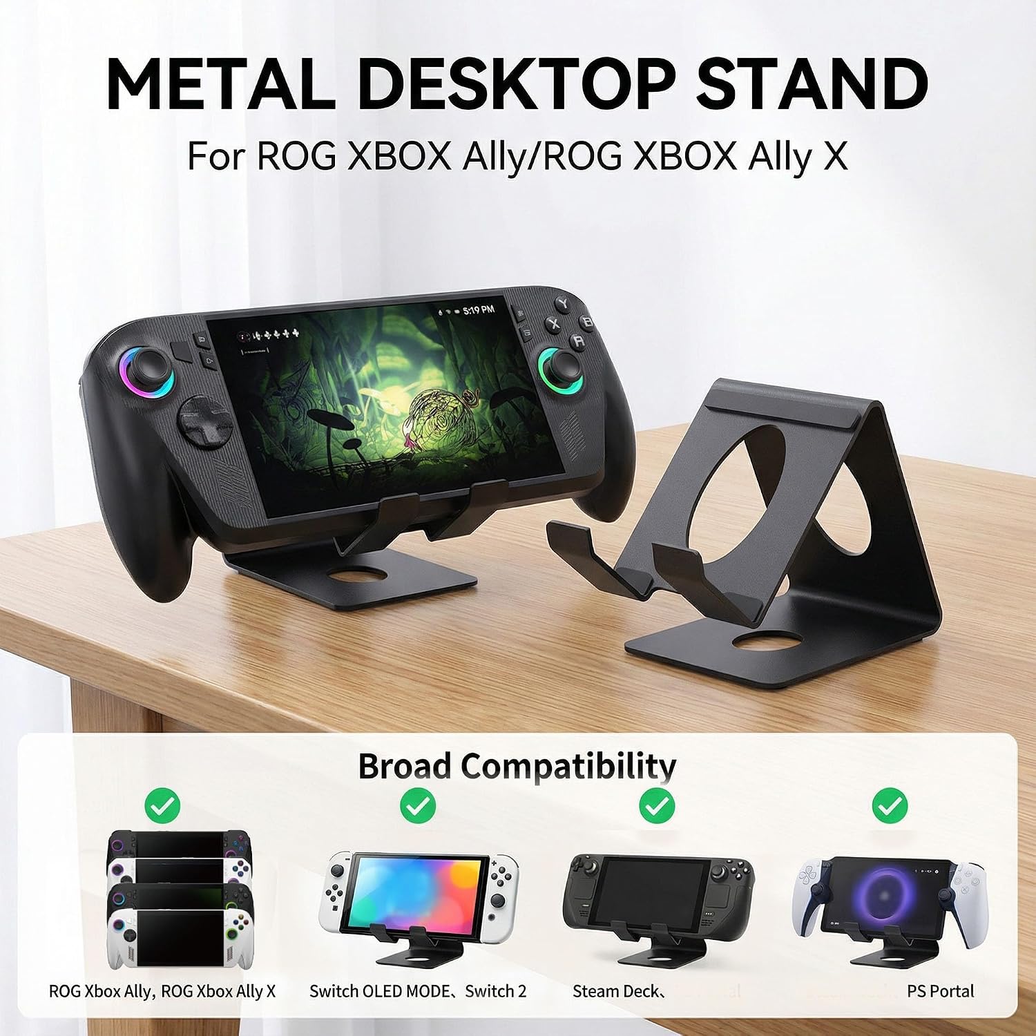 Desktop Stand Compatible with ASUS ROG Xbox Ally/Ally X/PlayStation Portal/Steam Deck/ROG Ally/X/Switch 2, Desktop Handheld Game Console Holder with Anti-Slip Silicone Pad (Black)