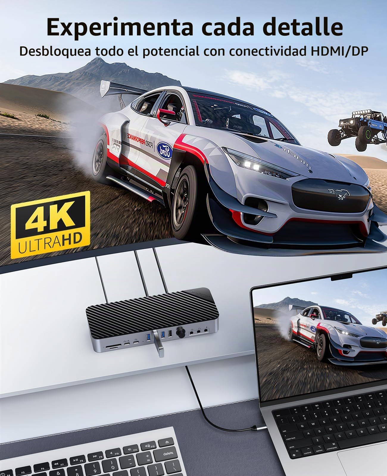 ORICO 20 EN 1 Docking Station, Triple Displays con 2 DP, HDMI, VGA, 60W PD, USB C 3.2 18W PD, USB C 3.2, 3 USB A 3.0, 3 USB A 2.0, RJ45, 3 Tipos Audio, SD/TF, Botón Volumen Negro para MacBook Air