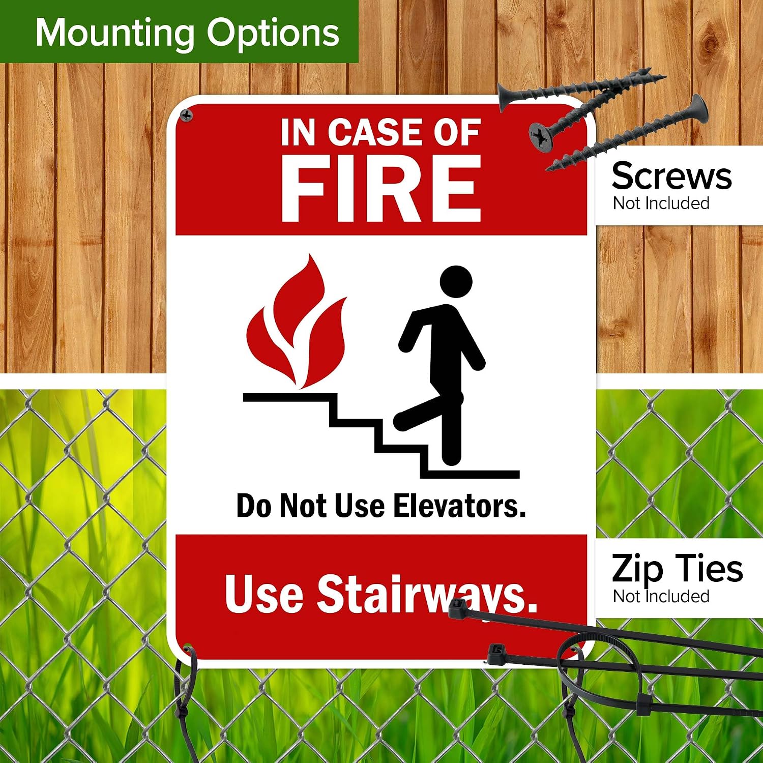 In Case Of Fire Use Stairs Sign, 18x24 Inches, 55 mil thick HDPS (high density polystyrene), Made in USA by My Sign Center