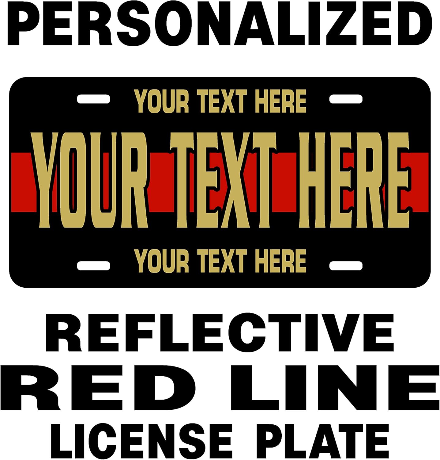 Red Line Reflective License Plate - All Lines Personalized - Your Fire Dept and Rank