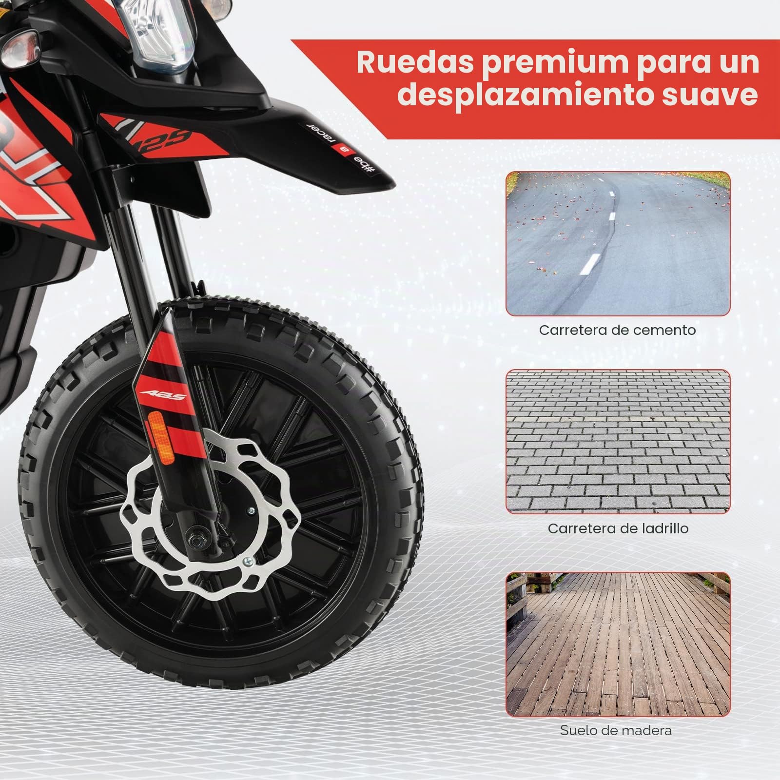 FANTASK Aprilia 12V Motocicleta Eléctrica Infantil 5,5-6 km/h, Motocicleta Infantil con Estabilizadores y Música y Faros, Rojo y Negro Motocicleta para Niños de 3 a 8 Años, Rojo