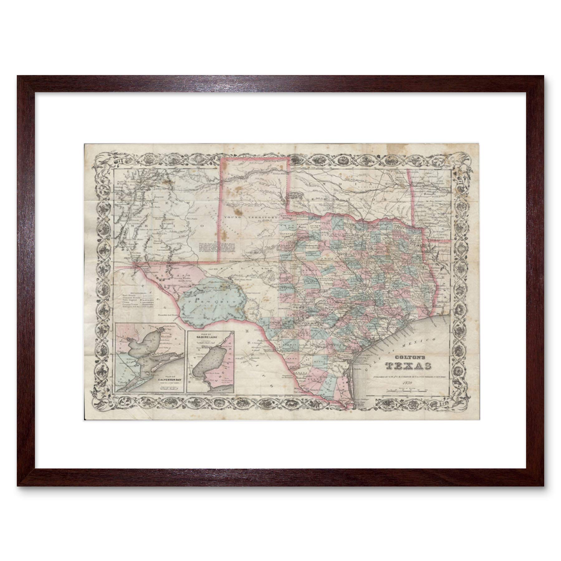 Wee Blue Coo Map Illustrated Antique Colton Texas Framed Wall Art Print
