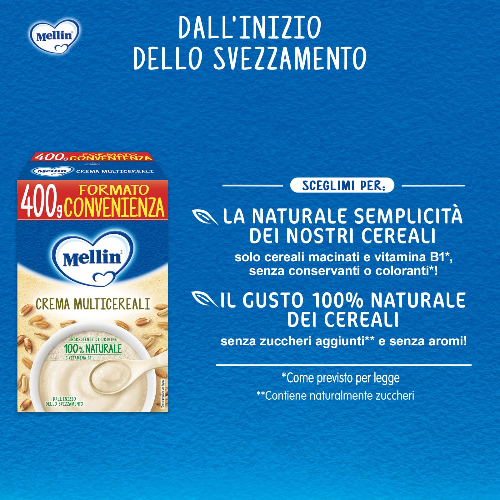 Mellin - Crema Multicereali - Alimento con Vitamina B1, per Bambini dal 4° Mese Compiuto - 6 Confezioni da 400gr (Totale 2400gr)