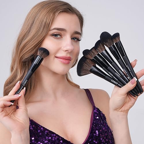 Miniatura 2 de LORYP Juego de 21 brochas de maquillaje negras para base de rubor en polvo, corrector, resaltador, cepillo vegano profesional para rostro y ojos