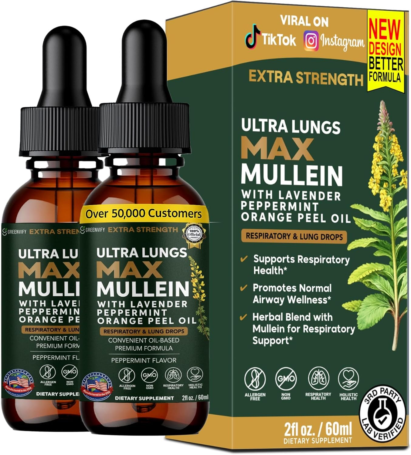 Ultra Lungs MAX Mullein Drops, with Lavender, Peppermint & Orange Peel Oil, 2 fl oz (2)