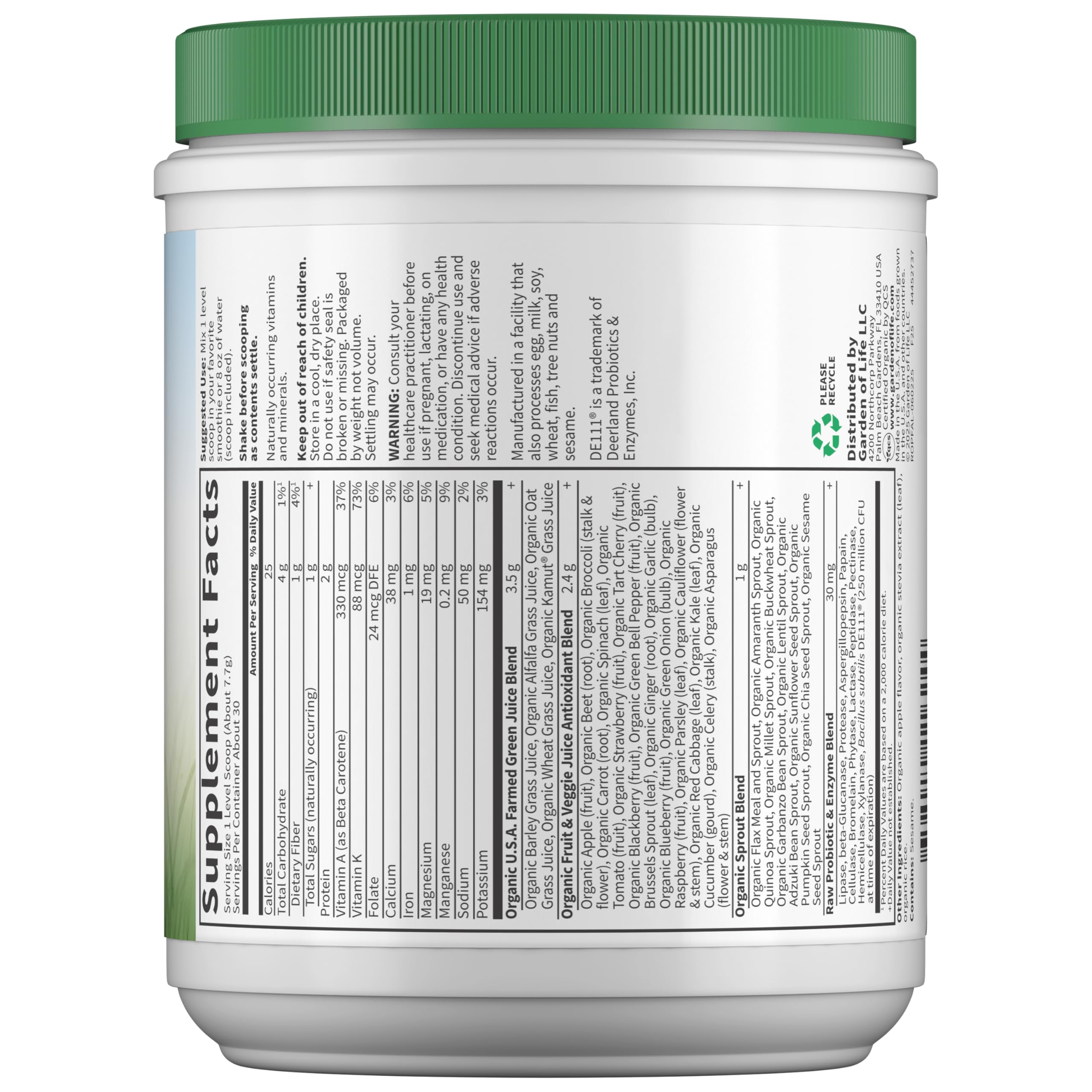 Garden of Life Raw Organic Perfect Food Green Superfood Juiced Greens Powder - Apple Flavor,30 Servings - Vegan Gluten Free Whole Food Dietary Supplement,Greens Plus Probiotics & Enzymes,(Pack of 2) — Amazon image 10