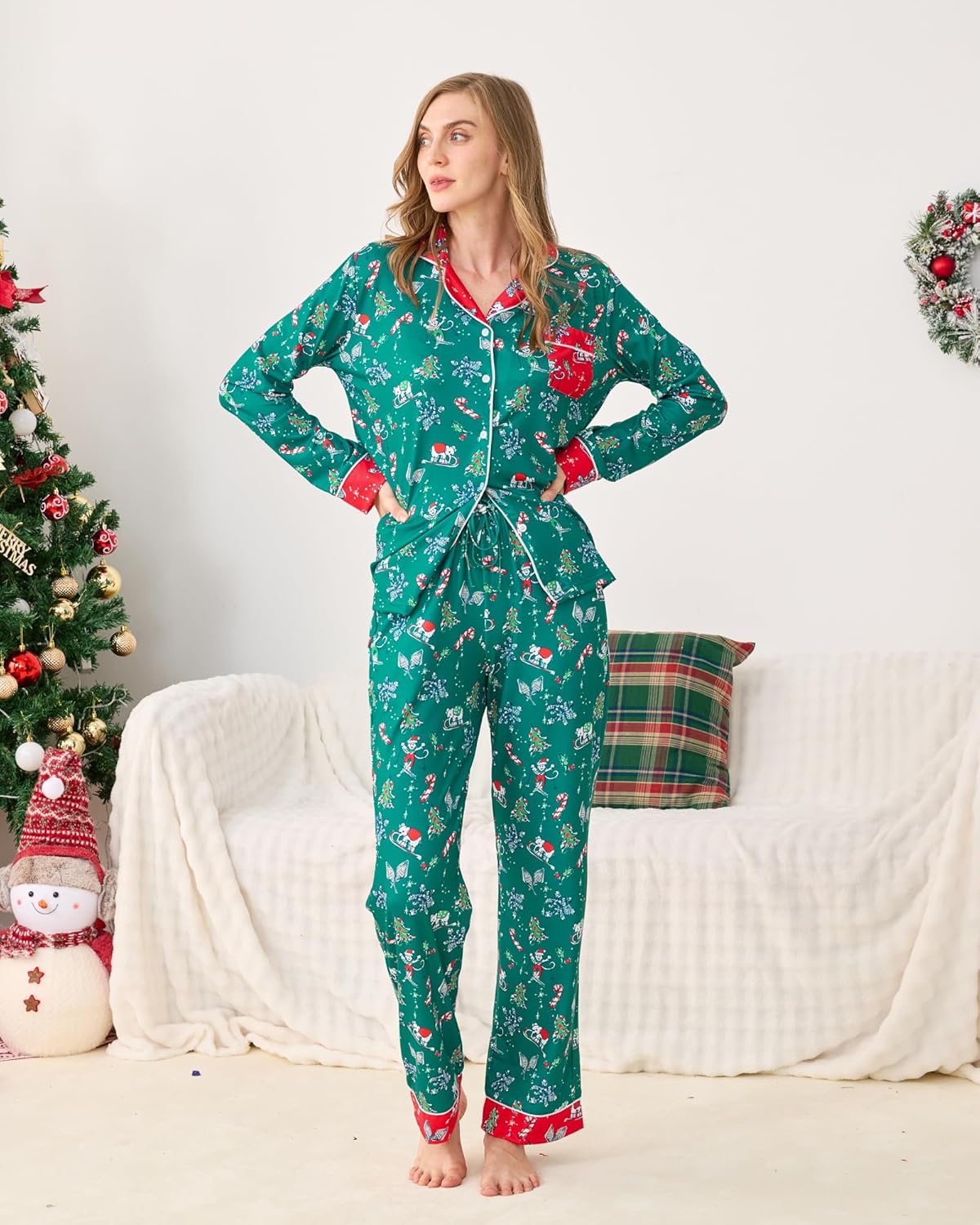 Women Y2k Monkey Pajamas Set Button Down Sleepwear Loungewear Pjs for Jammies Party Christmas Thanksgiving Gift - Image 3