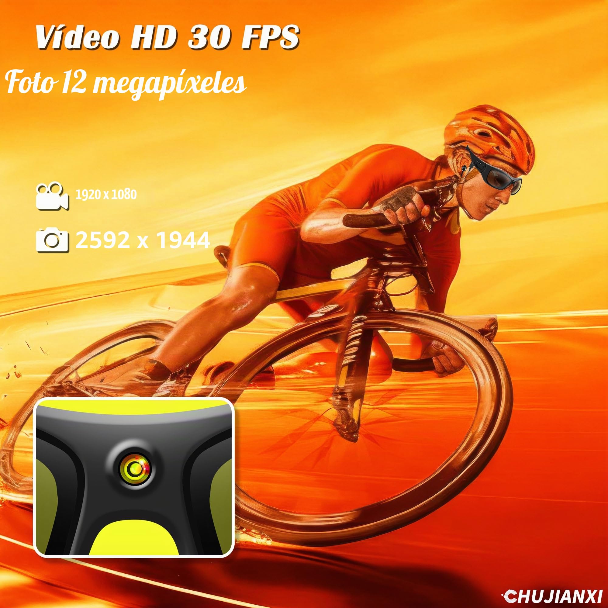 Mini cámara, Gafas con cámara y Bluetooth, Gafas de vídeo 1080p | Gafas de sol con cámara y lentes polarizadas UV400, gafas con cámara portátiles para deportes al aire libre, ciclismo
