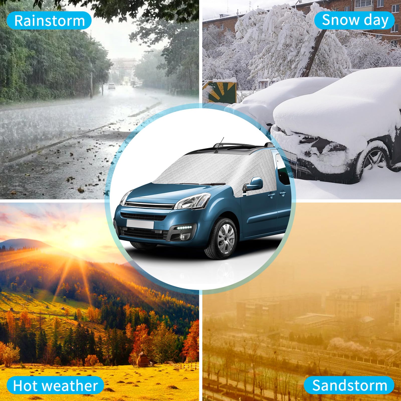 Copri Parabrezza per Auto Compatibile con Citroen Berlingo Peugeot Partner 2008-2018, Copertura Parabrezza Invernale Antigelo Antighiaccio Anti UV