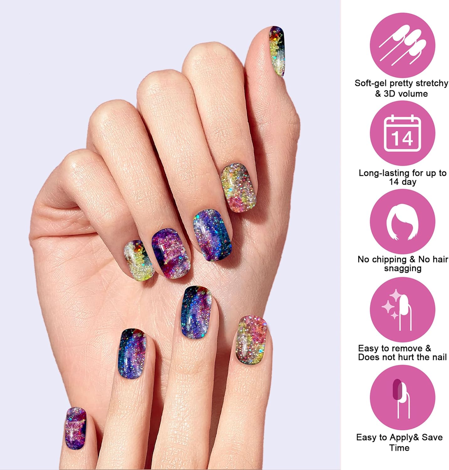 Semi Cured Gel Nail Strips, 22pcs UV Nails Polish Art Sticker, Nail Wraps with UV Light Required for Home Manicure DIY, Long Lasting, Easy Application & Removal, Salon Quality (Dreamy Galaxy 036)