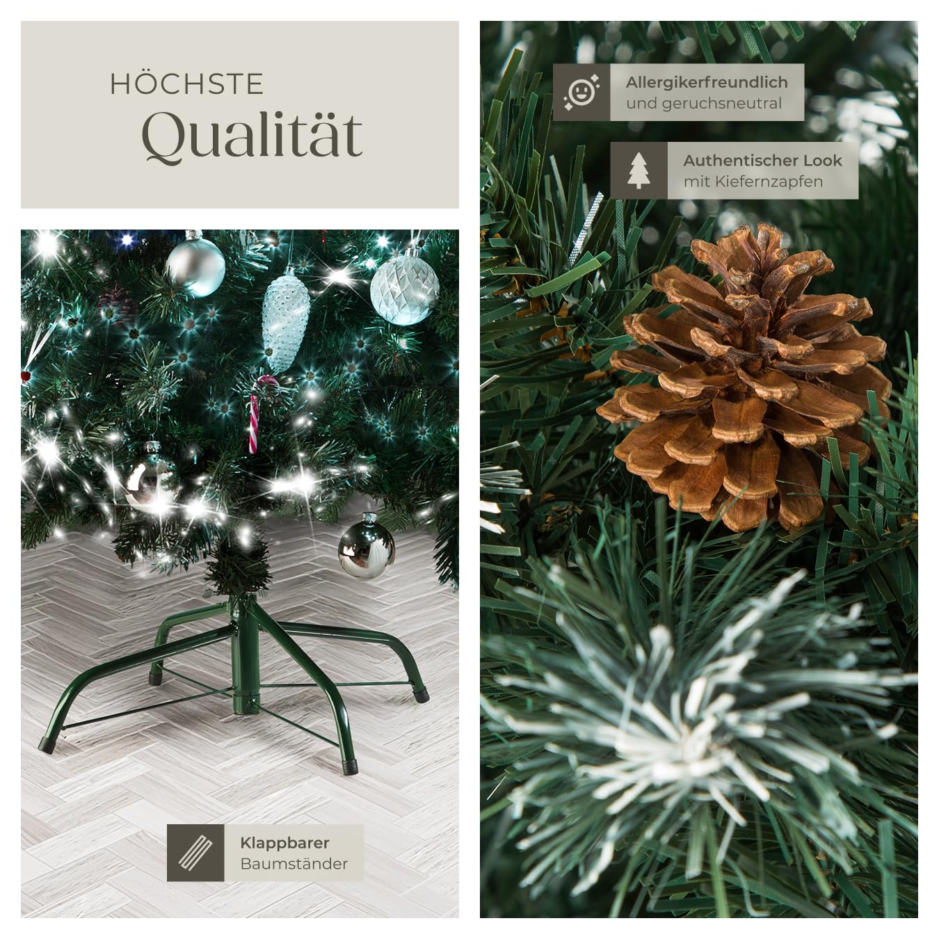 tectake Christbaum realistischer und naturgetreuer Weihnachtsbaum künstlich, Tannenbaum, Deko, Christmas Tree - Kunstbaum mit Ständer - 180 cm, 705 Spitzen und Zapfen grün