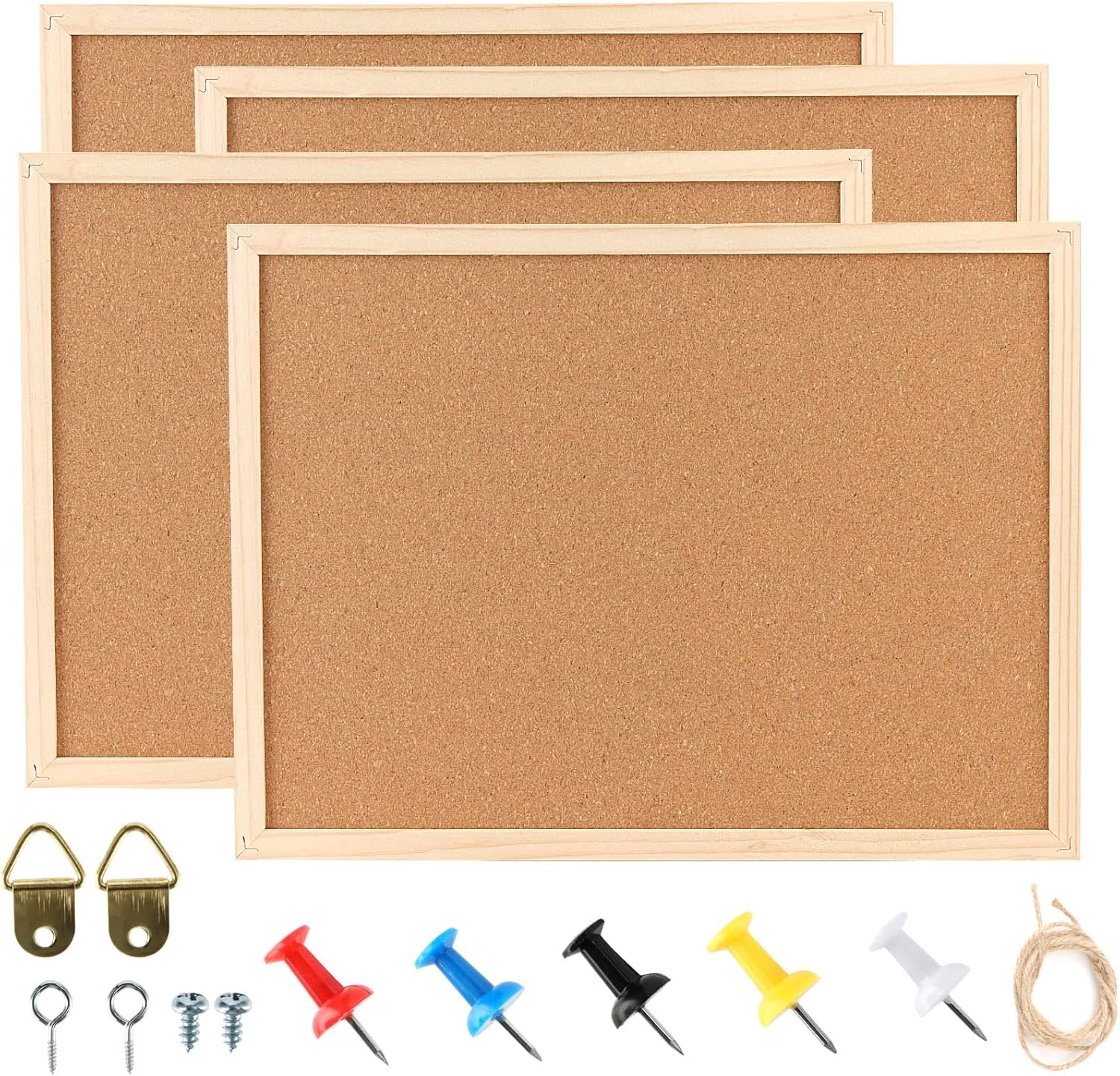 KOHAND 4 Pack 30 x 40cm Cork Boards, Square Bulletin Board Pins, Large Cork Notice Board