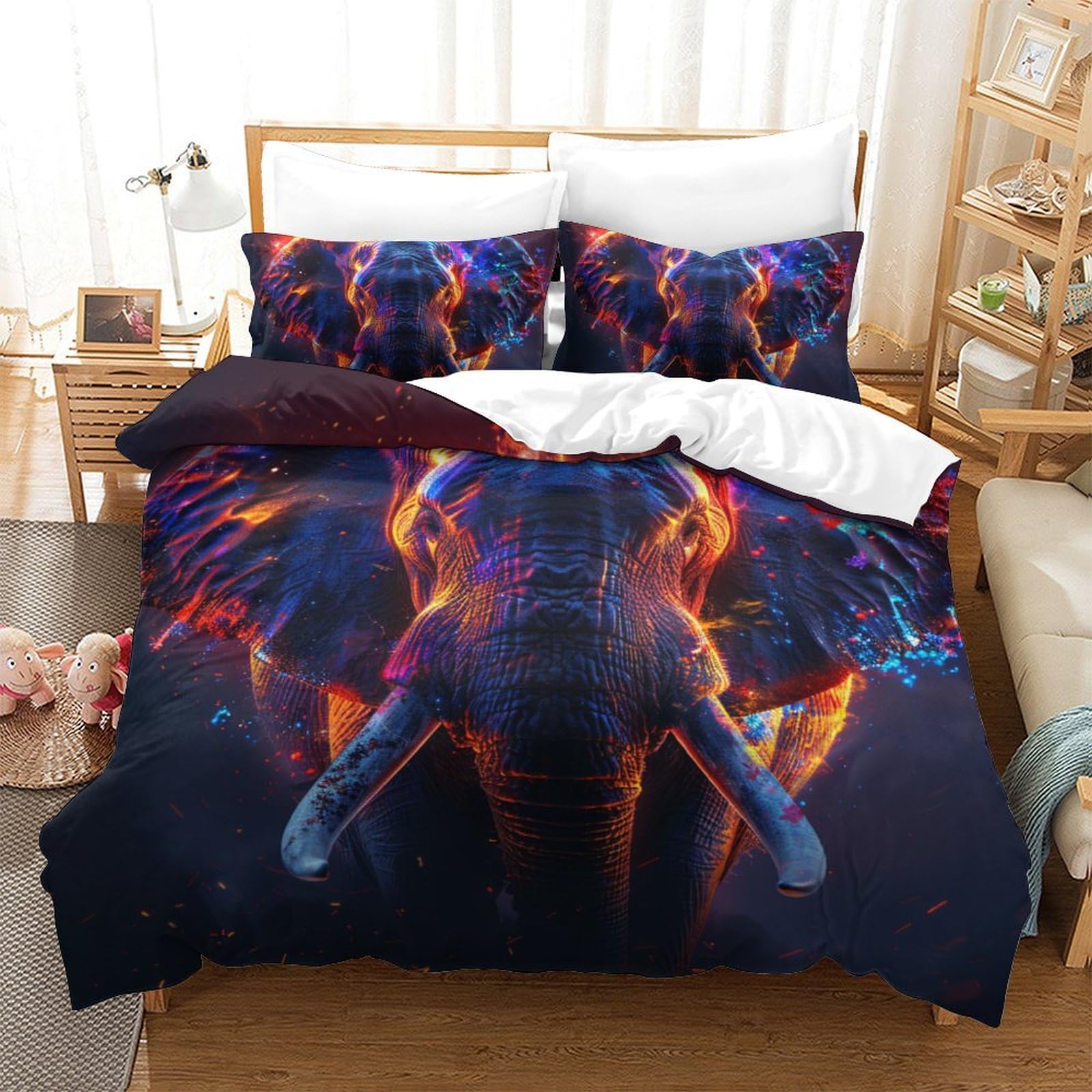 Housse de couette éléphant microfibre anti-pli pour grand lit king
